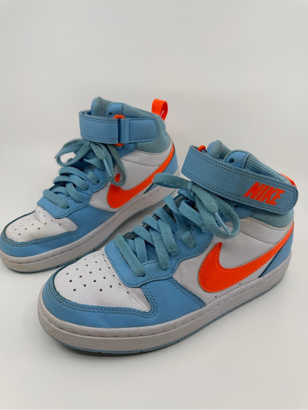 Nike Court Borough Mid 2 Kids Sneakers Blue Orange White Hook & Loop Size 3.5Y